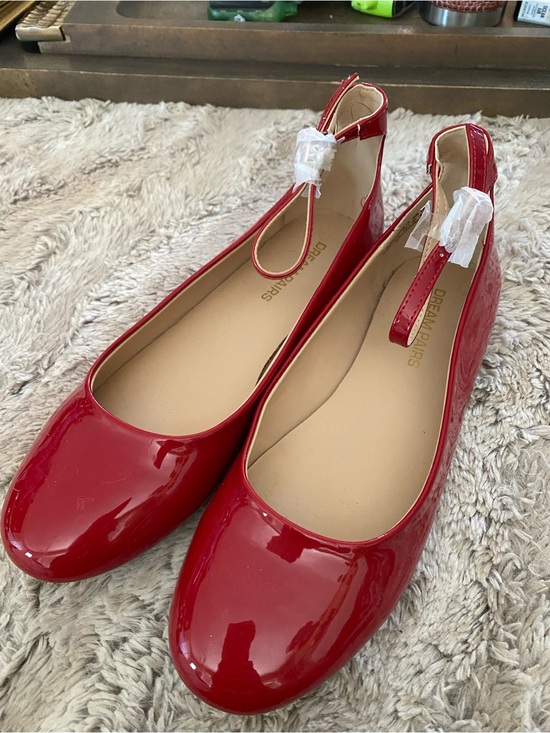Dream Pairs Shoes - Dream Pairs Glossy Red Ankle Strap Ballet Flats